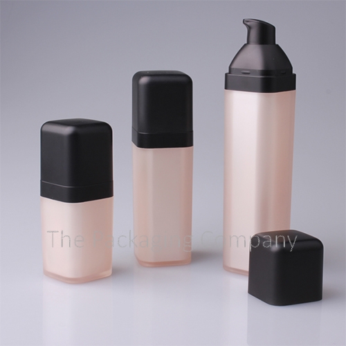 Airless Bottles Square Sloped Collar (15, 30, & 50 ml); Custom Finish and Printing