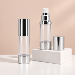 Airless Pump Bottle, Aluminum Cap and Base 15ml, 20ml, 25ml, 30ml, 40ml, 50ml, 60ml, 80ml,100ml, 120ml  SKU: 65AB-JY102F