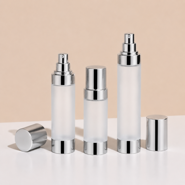 <b>Airless Pump Bottle, Round, Acrylic</b><br> 15ml, 30ml, 50ml, 60ml, 80ml, 100ml, 120ml <br>SKU: 65AB-JY102G/JY104F