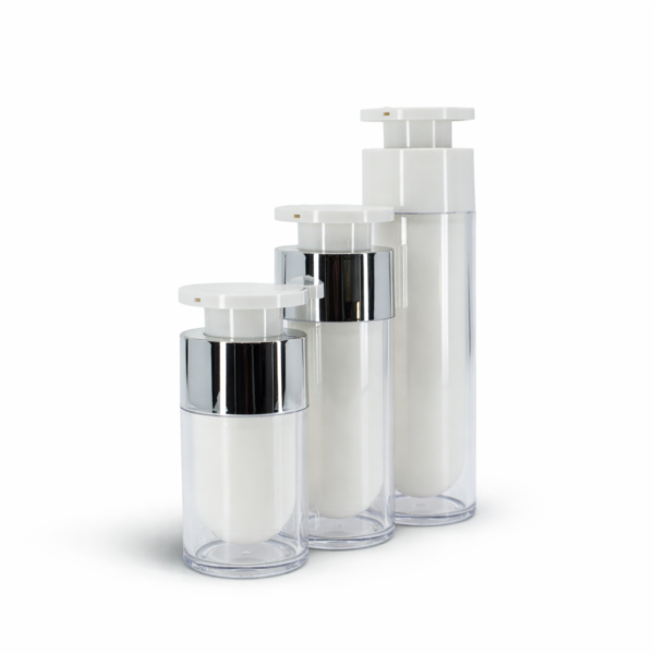 <b>Airless Pump Bottle with Offset Cap</b><br> 15ml, 30ml, 50ml <br>SKU: 65AB-JY121