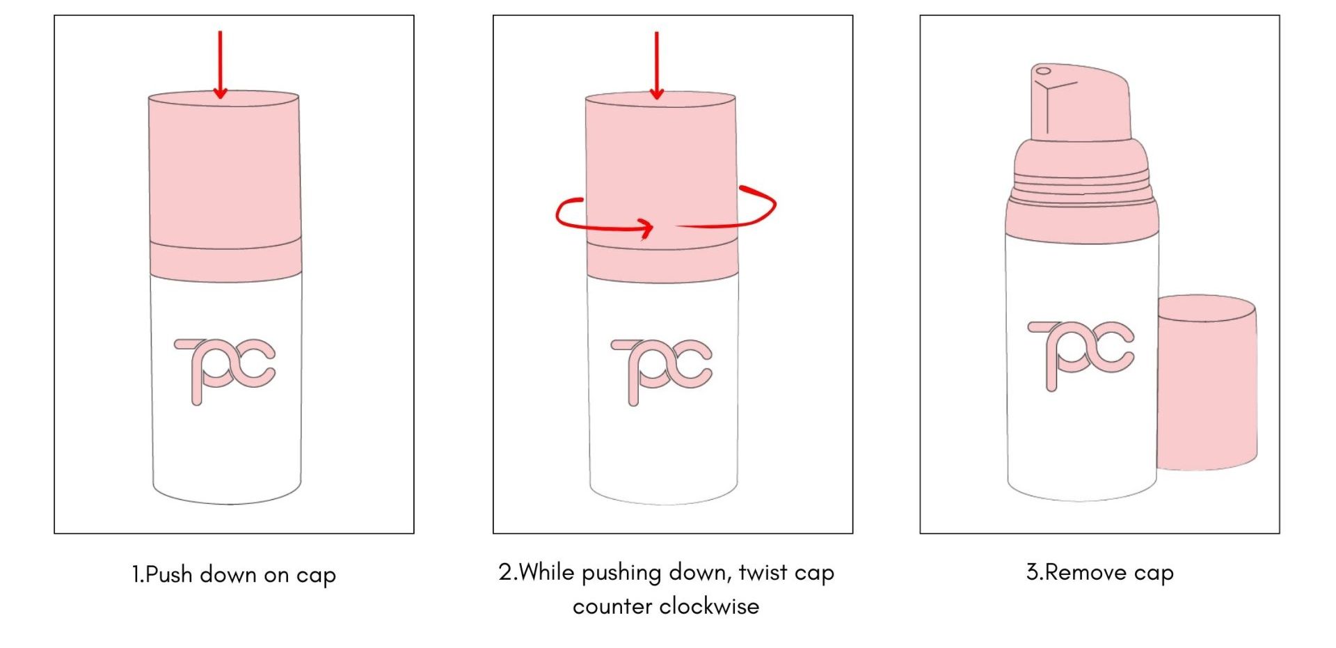 CR Airless Pump Bottle Instructions, How-To Twist the CR Cap Off