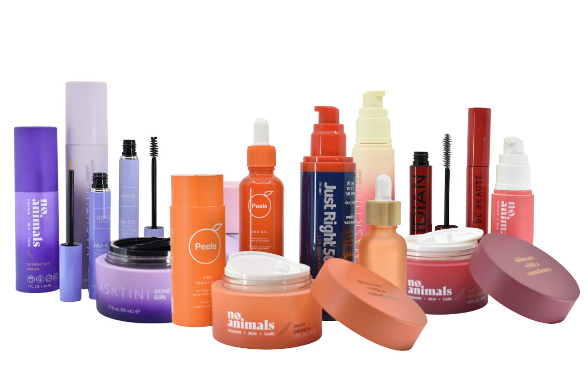 cosmetic packaging, colorful, purple beauty packaging, orange beauty packaging, red beauty packaging