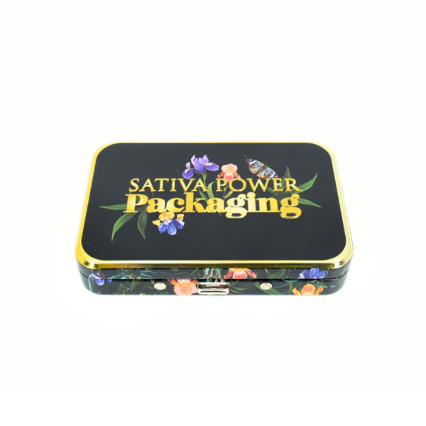 <b>Pre Roll Tin Box - Single Button</b><br>Airtight | Eco-Friendly | Child-Resistant<br>L: 101mm x W: 63mm x H: 15mm<br>SKU: 760CR-V4F - Image 2