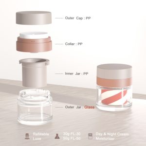Refillable Glass Airless Pump Jar  30ml, 50ml  SKU:612AB-FL