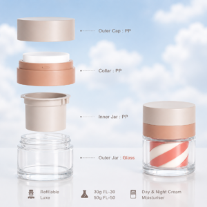 Refillable Glass Airless Pump Jar 30ml, 50ml SKU:612AB-FL