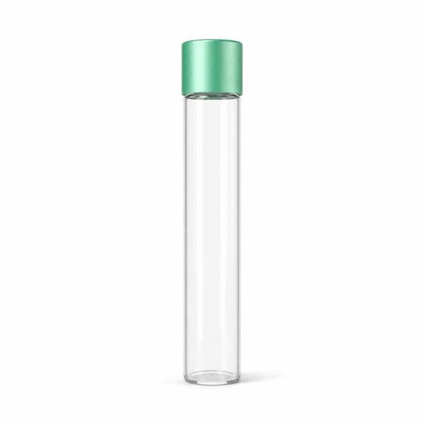 <b>Child-Resistant Glass Tube, Aluminum Overshell Cap</b><br>D: 22mm x H: 120mm<br>SKU: 677GTCR