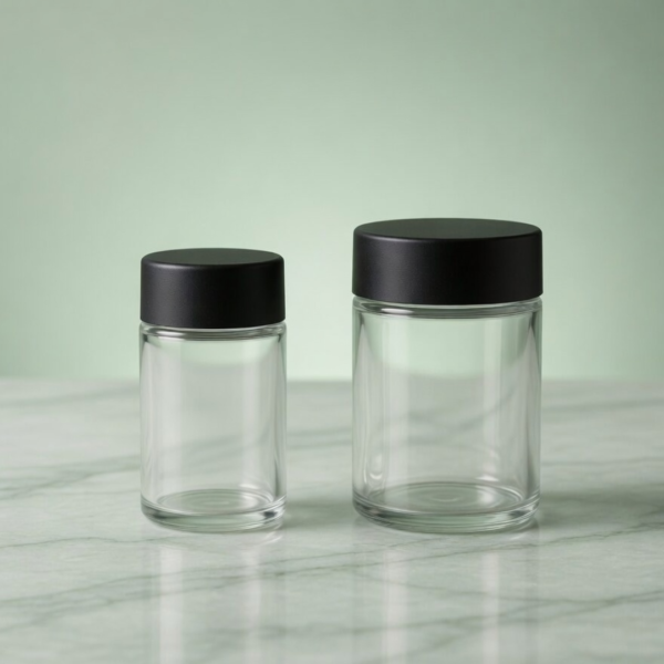 <b>Child-Resistant Glass Pre-Roll Jar</b><br>16 CFR §1700.20 Certified | 50ml & 60ml | 5-Pack Upright Display<br>SKU: 749GJ-JY-CrR035B/36A - Image 3