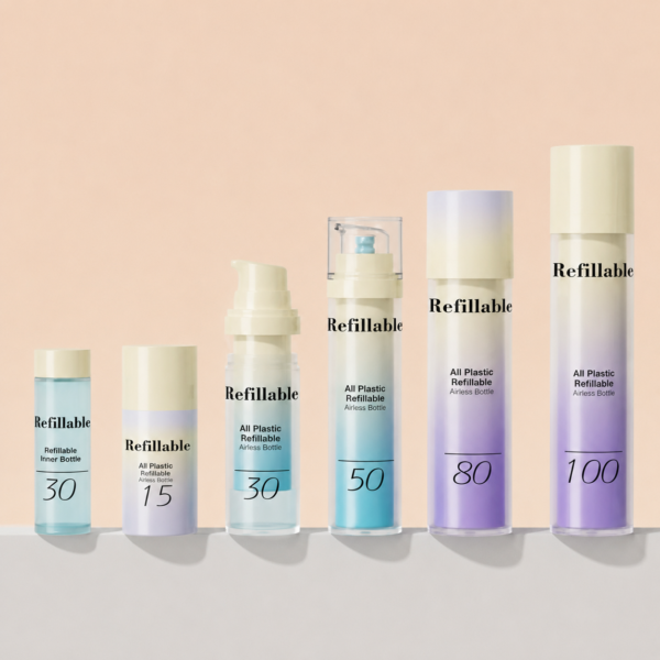 <b>Refillable All Plastic PET Airless Bottles for Sustainable Cosmetic Packaging </b><br> 30ml, 50ml <br>SKU: 869AB-SR-2129