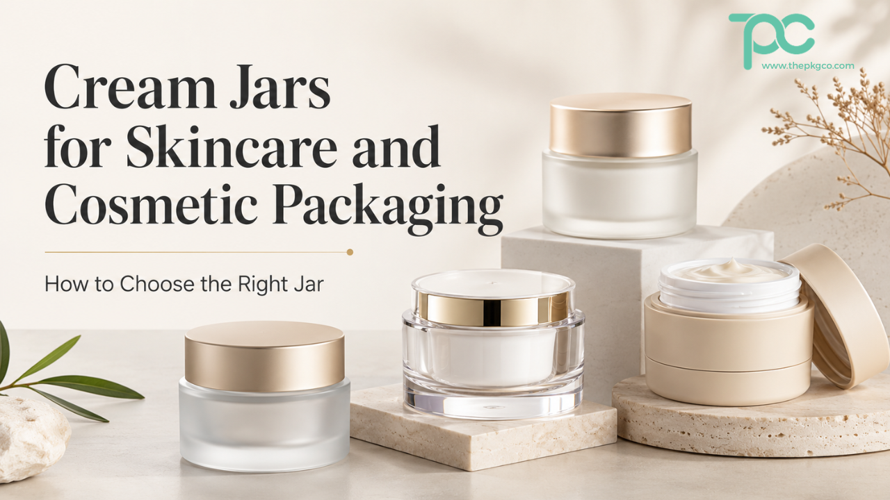 Cream jars for skincare and cosmetic packaging with luxury glass and acrylic beauty containers