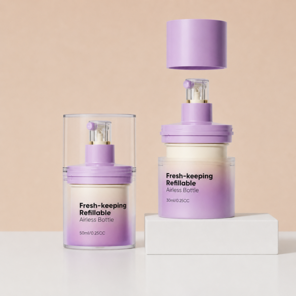 <b>Refillable All Plastic PET Airless Bottles for Sustainable Cosmetic Packaging </b><br> 30ml, 50ml <br>SKU: 869AB-SR-2199F