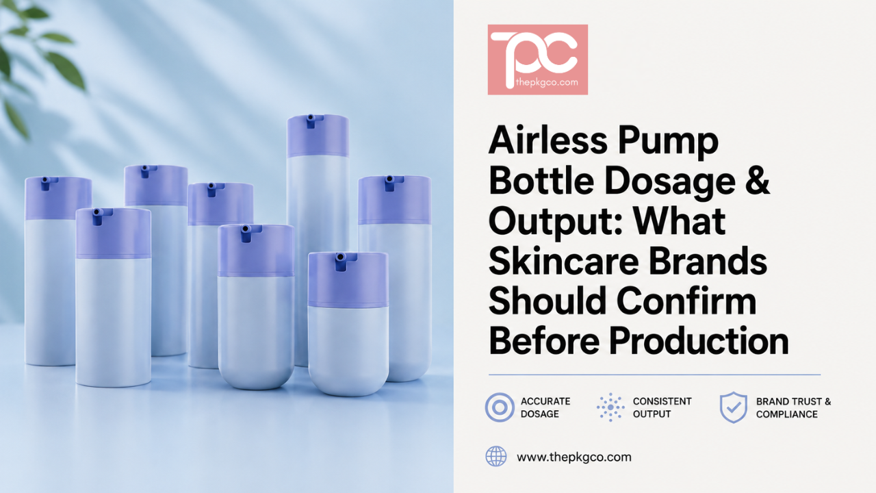 Airless pump bottle dosage and output guide for skincare brands, showing airless pump bottles and dispensing performance considerations.