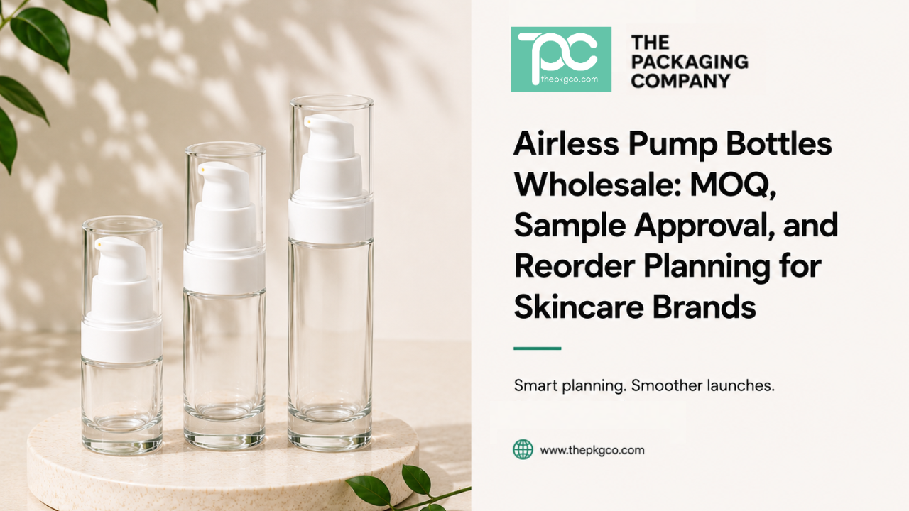 Airless pump bottles wholesale guide for skincare brands, showing airless bottle packaging options and key order planning factors.