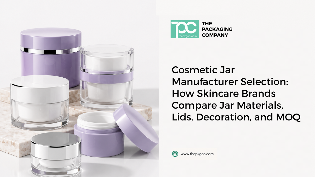 Cosmetic jar manufacturer selection guide for skincare brands, showing jar packaging options with material, lid, decoration, and MOQ considerations.