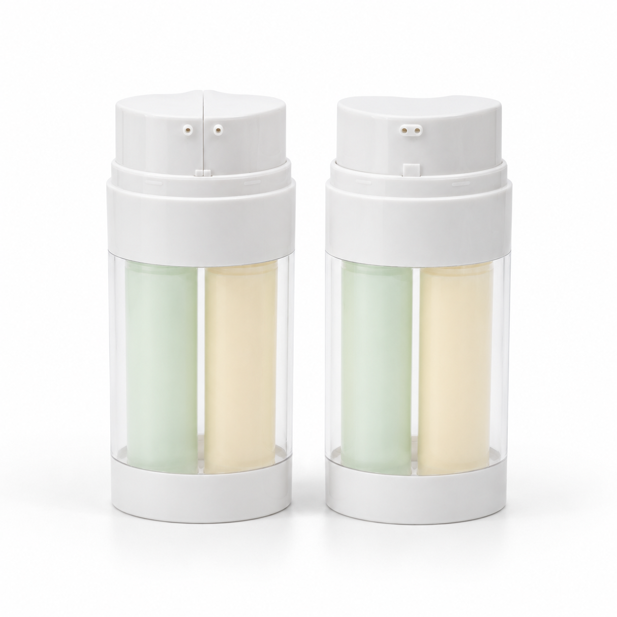 Dual chamber airless bottles